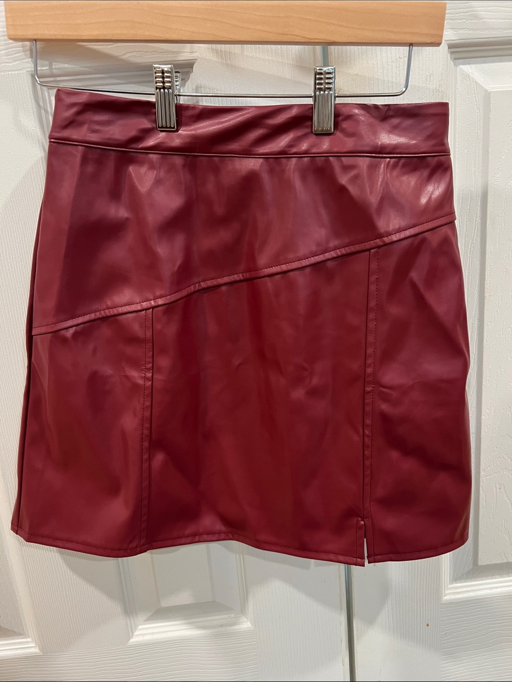 Faux Leather Mini Skirt in Wine